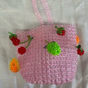 Susan Alexandra Pink Beaded Handbag with Fruit Accents